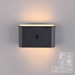 JUST LIGHT. GmbH Væg- Og Spejllamper > JUST LIGHT. LED-batteridrevet væglampe Ziddy sort Sensor 3.000K