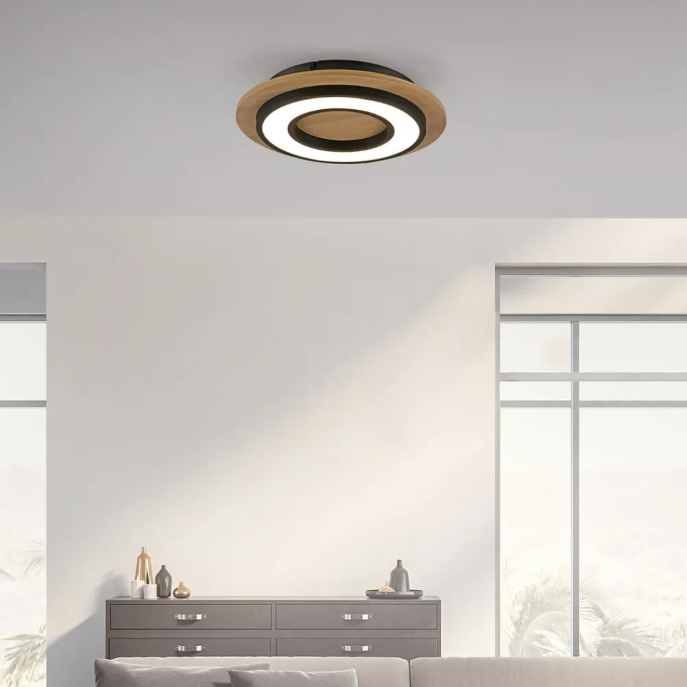 JUST LIGHT. GmbH Gang|Loftlamper > JUST LIGHT. Loftlampe Tola, rund, træ, 3.000 K