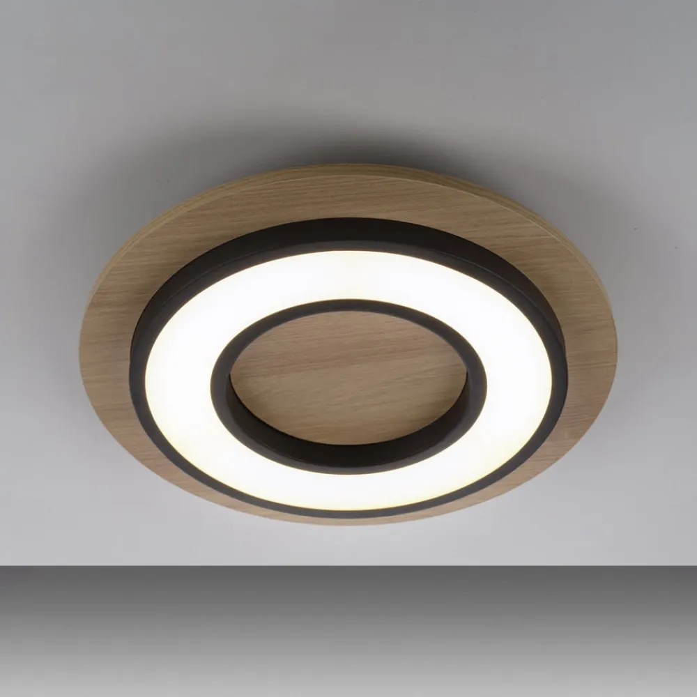 JUST LIGHT. GmbH Gang|Loftlamper > JUST LIGHT. Loftlampe Tola, rund, træ, 3.000 K