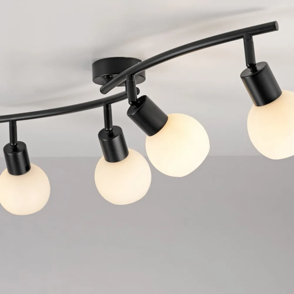 JUST LIGHT. GmbH Loftlamper > JUST LIGHT. Loki loftlampe, 4 lyskilder, sort, jern, glas