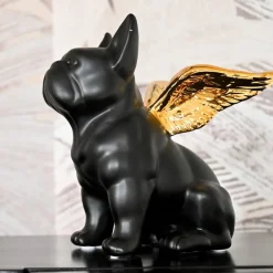 KARE Møbel Og Interiør > dekorativ figur Siddende engel hund, sort/guld, stentøj