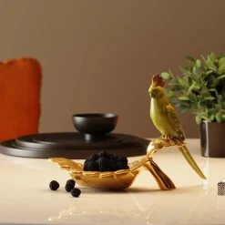 Møbel Og Interiør ^ KARE Parrot Guard dekorativ skål, guld/grøn, håndmalet