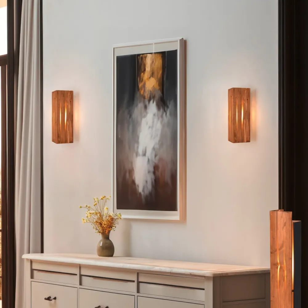Væglamper ^ Trio Lighting Karuni væglampe, naturlig, træ, metal, E14