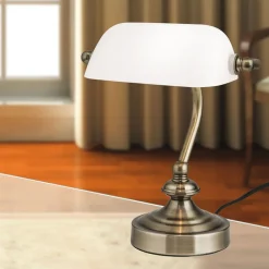 ORION Arbejdsrum/Kontor|Bordlamper > Klassisk bank bordlampe Zora med glasskærm