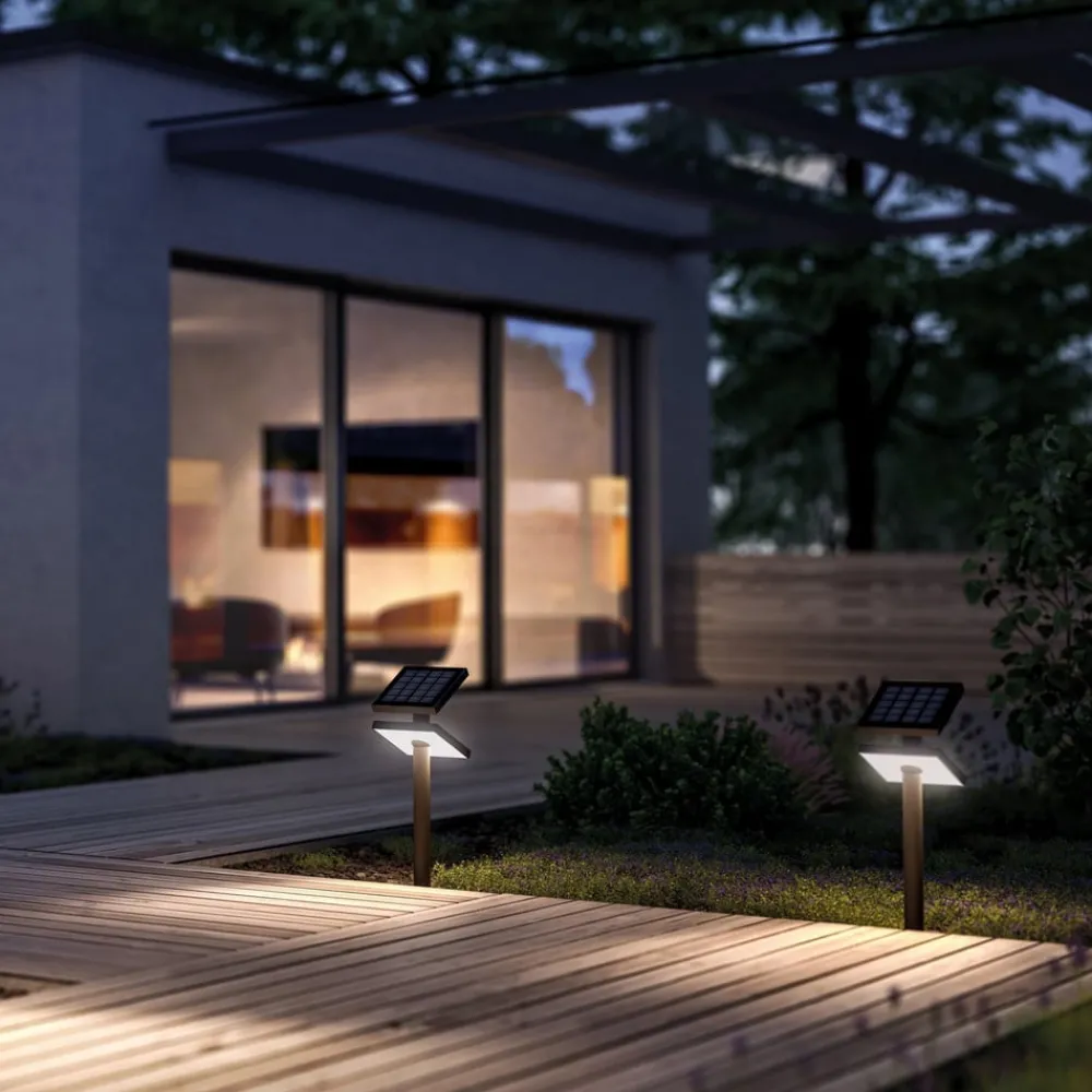 Solcellelamper|Udendørs Spot ^ KLEWE LED-solcellelampe HELIOSTEPPER, antracit, jordspyd, IP65