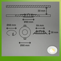 Briloner Loftlamper|Indbygningsspots > Klira indbygningslampe, hvid, Ø 9 cm, IP44, dæmpbar, 3 stk