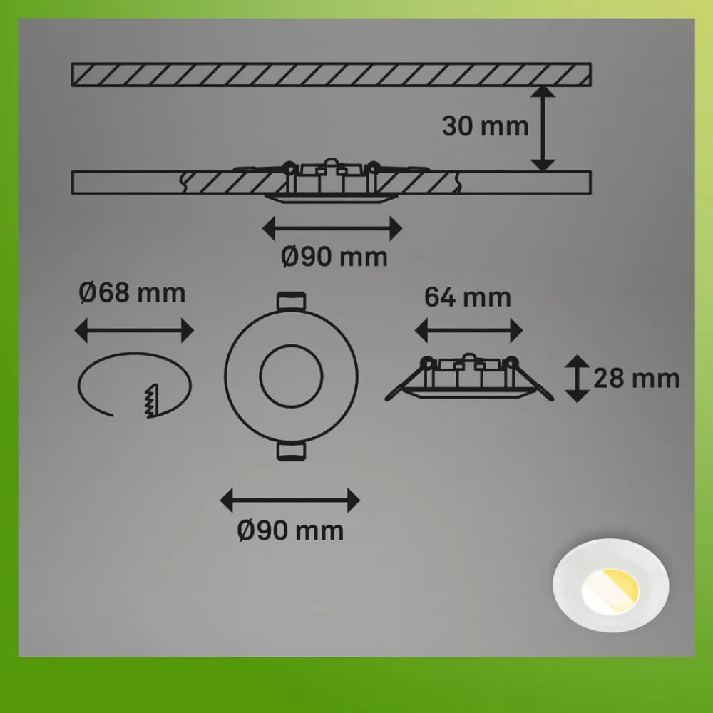 Briloner Loftlamper|Indbygningsspots > Klira indbygningslampe, hvid, Ø 9 cm, IP44, dæmpbar, 3 stk
