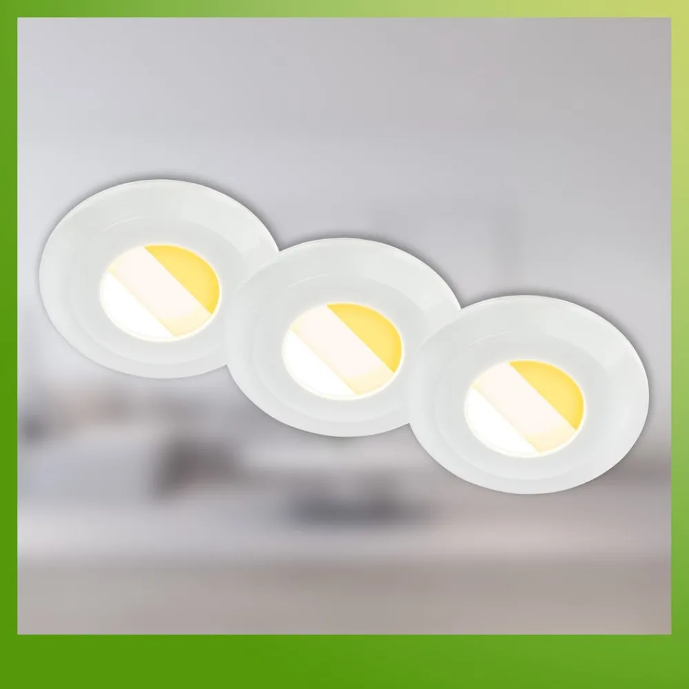 Briloner Loftlamper|Indbygningsspots > Klira indbygningslampe, hvid, Ø 9 cm, IP44, dæmpbar, 3 stk
