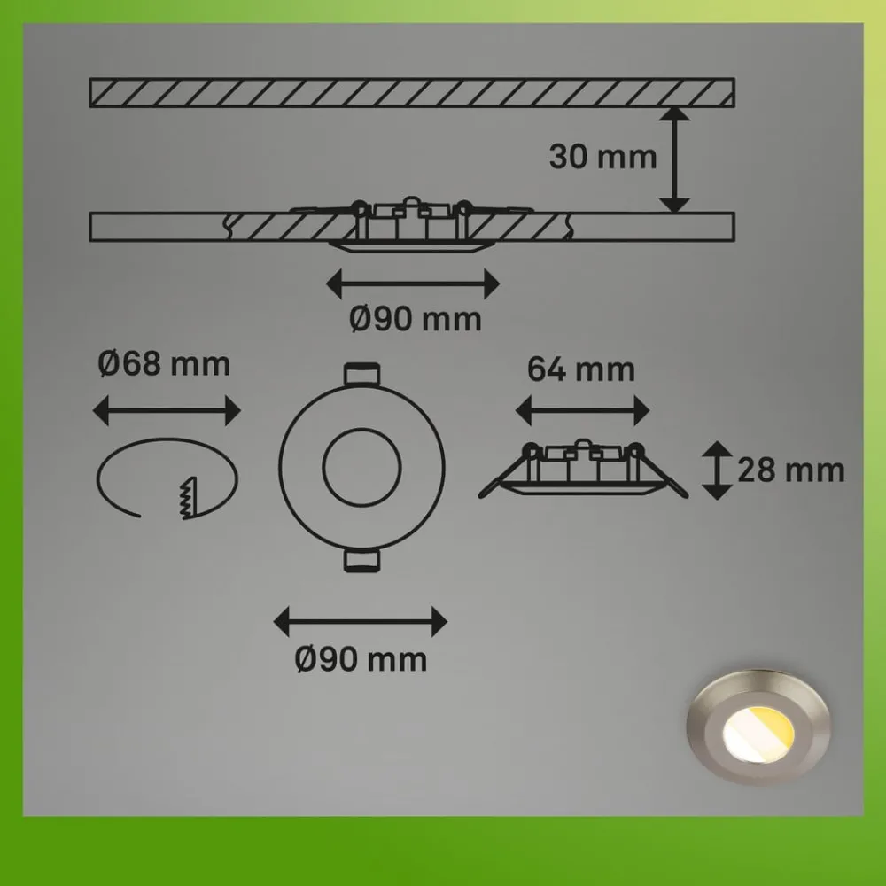 Briloner Loftlamper|Indbygningsspots > Klira indbygningslampe, mat nikkel, Ø 9 cm, IP44, 3 stk