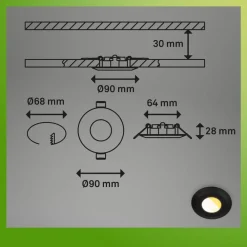 Loftlamper ^ Briloner Klira indbygningslampe, sort, Ø 9 cm, IP44, sæt med 3 stk
