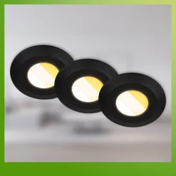 Loftlamper ^ Briloner Klira indbygningslampe, sort, Ø 9 cm, IP44, sæt med 3 stk