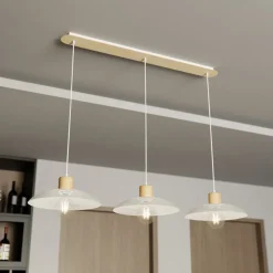 Pendellamper ^ EMIBIG LIGHTING Kobe hængelampe, 3 lyskilder, stål, træ, hvid