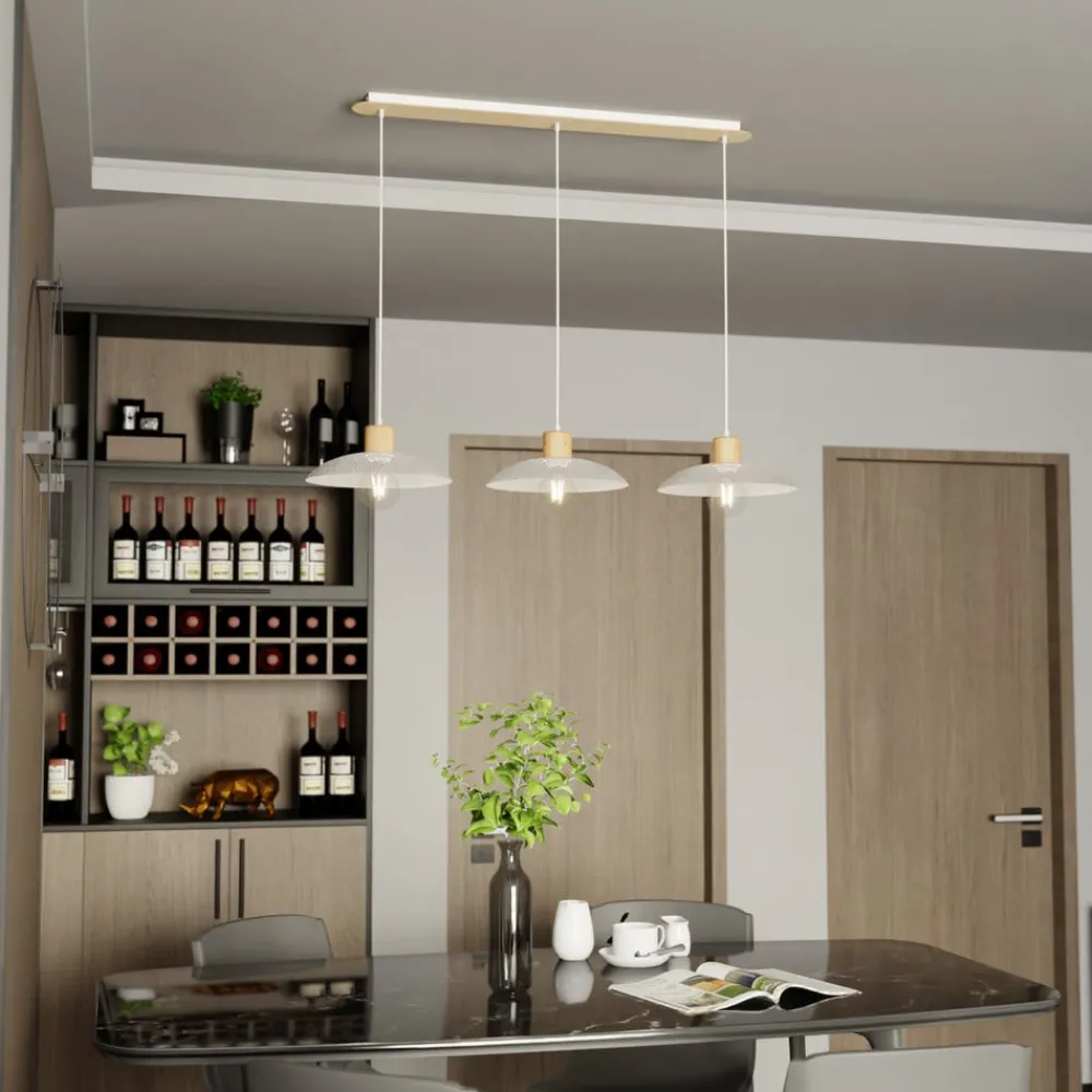 Pendellamper ^ EMIBIG LIGHTING Kobe hængelampe, 3 lyskilder, stål, træ, hvid