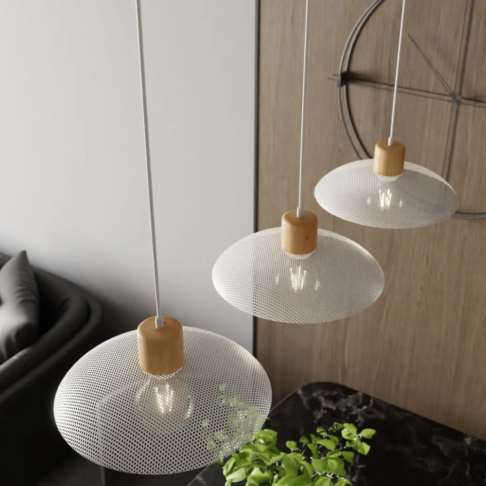 Pendellamper ^ EMIBIG LIGHTING Kobe hængelampe, 3 lyskilder, stål, træ, hvid