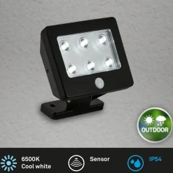 Briloner Væglampe Med Sensor|Udendørs Spot > Kollig udendørs LED-spot med sensor, IP54, sort
