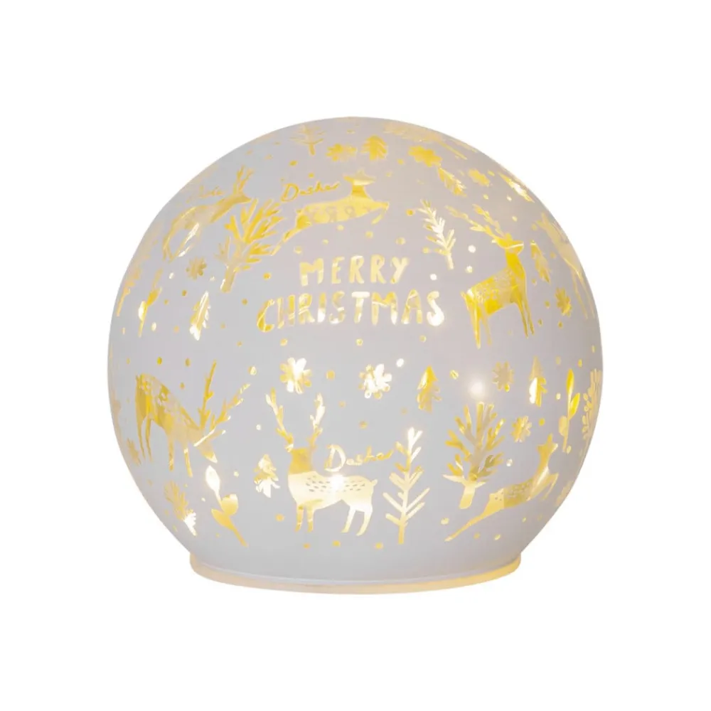 STAR TRADING Dekorationsbelysning|Julepynt > Kugleformet LED-lampe Merry X-Mas Ø 12cm hvidt glas batteridrevet