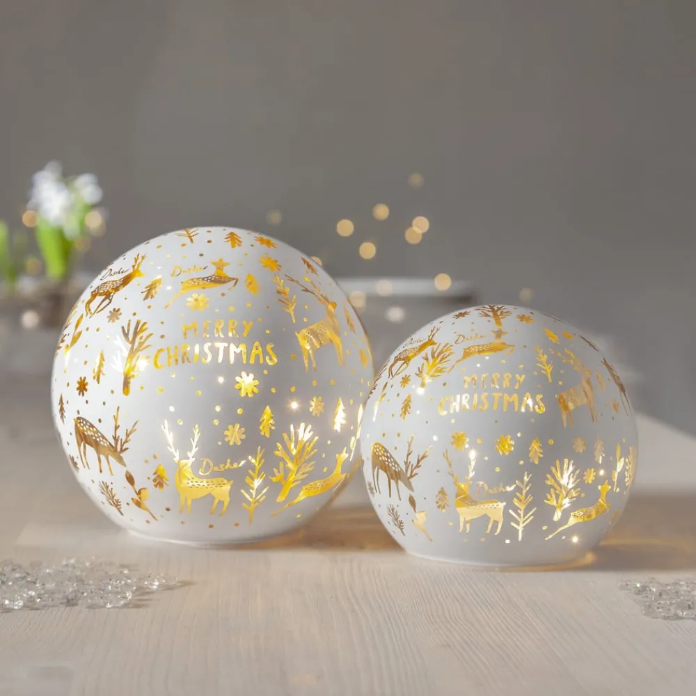 STAR TRADING Dekorationsbelysning|Julepynt > Kugleformet LED-lampe Merry X-Mas Ø 12cm hvidt glas batteridrevet