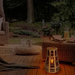 Näve Solcellelamper > Kurv LED-dekolampe med solcelle, 34 cm, sort/natur