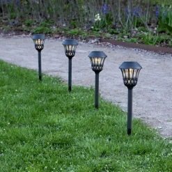 STAR TRADING Solcellelamper > Lace LED-lampe med jordspyd, sort, højde 31 cm, sæt med 4 stk