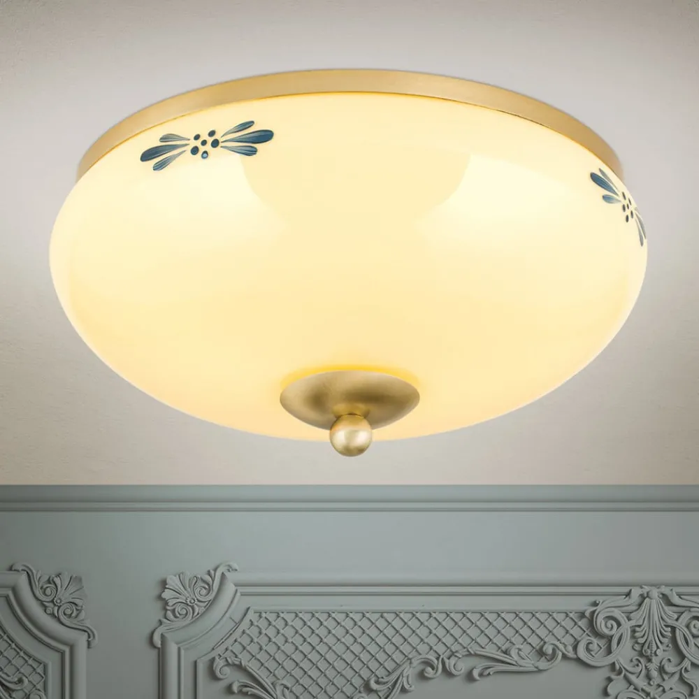 Loftlamper ^ ORION Landhaus loftlampe, messing creme blå, Ø 28 cm