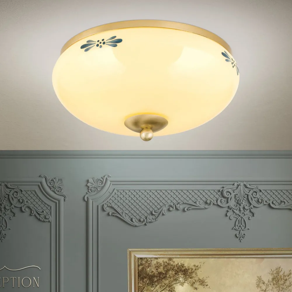 Loftlamper ^ ORION Landhaus loftlampe, messing creme blå, Ø 28 cm