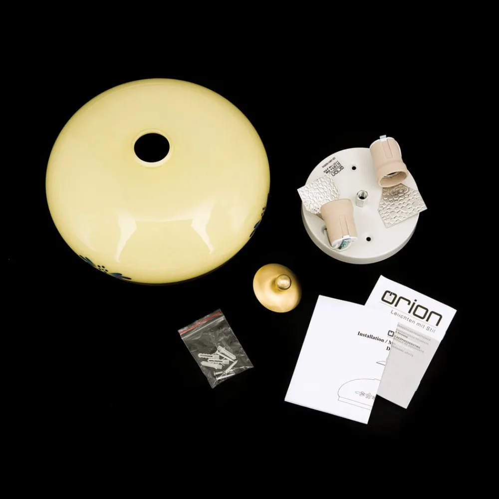 Loftlamper ^ ORION Landhaus loftlampe, messing creme blå, Ø 28 cm