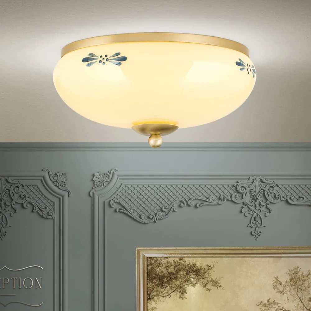 Loftlamper ^ ORION Landhaus loftlampe, messing creme blå, Ø 28 cm
