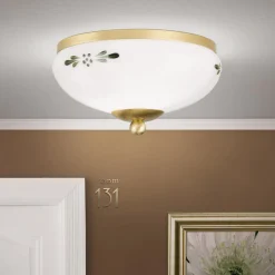 ORION Loftlamper|Loftlamper > Landhaus loftlampe, messing, opal grøn, Ø 21 cm