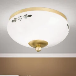 ORION Loftlamper|Loftlamper > Landhaus loftlampe, messing, opal grøn, Ø 21 cm