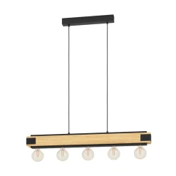 EGLO Pendellamper > Layham hængelampe, sort/lyst træ, længde 96 cm, 5 lyskilder.
