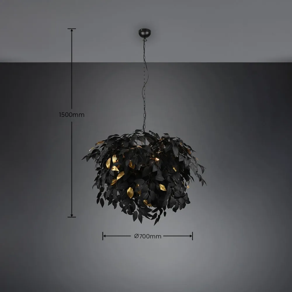 Pendellamper ^ Reality Leuchten Leavy pendellampe, sort/guld, Ø 70 cm, plast