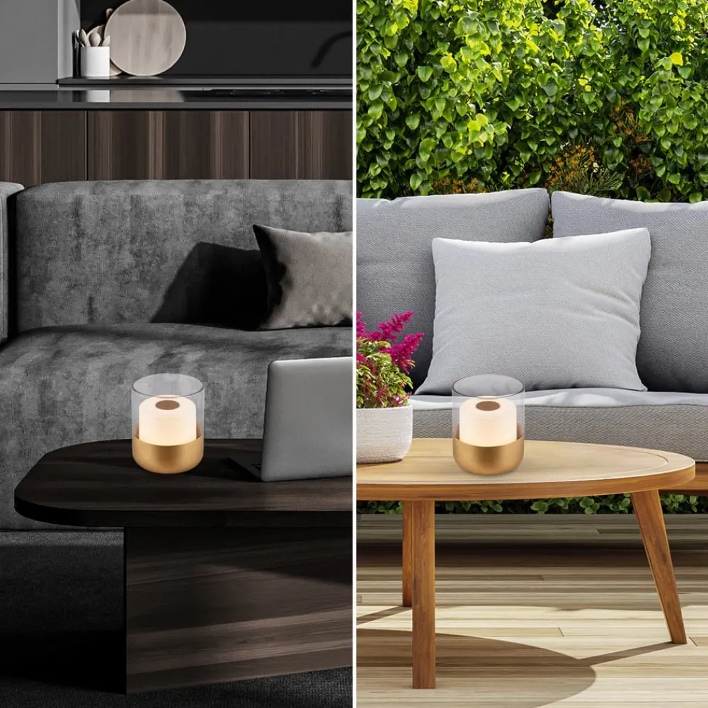 Dekorationsbelysning|Terrassebelysning ^ Briloner LED-batteri-bordlampe 7483 IP44 lysdæmper, guld