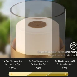 Dekorationsbelysning|Terrassebelysning ^ Briloner LED-batteri-bordlampe 7483 IP44 lysdæmper, guld