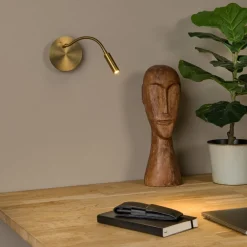Væglamper ^ Lucide LED-batterivægspot Jolijn, guldmat, fleksibel arm, Ø 11 cm, magnet