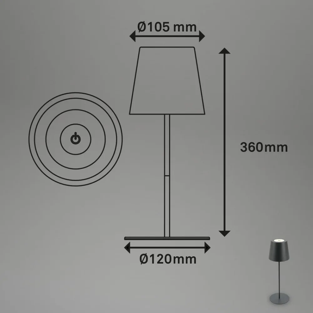 Dekorationsbelysning|Bordlamper ^ Briloner LED-bordlampe 7508015, antracit 2.700 K IP44 Touchdim