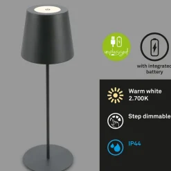Dekorationsbelysning|Bordlamper ^ Briloner LED-bordlampe 7508015, antracit 2.700 K IP44 Touchdim