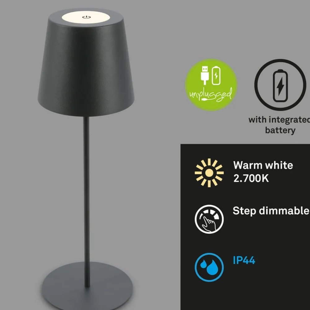 Dekorationsbelysning|Bordlamper ^ Briloner LED-bordlampe 7508015, antracit 2.700 K IP44 Touchdim