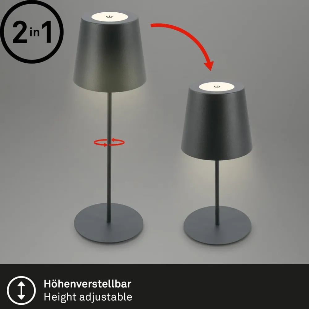 Dekorationsbelysning|Bordlamper ^ Briloner LED-bordlampe 7508015, antracit 2.700 K IP44 Touchdim
