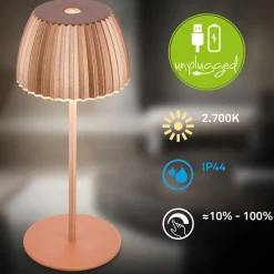 Terrassebelysning ^ Briloner LED-bordlampe Brilo unplugged Riffle, 20 cm, kobber