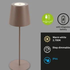 Briloner Terrassebelysning|Bordlamper > LED-bordlampe 7508012, brun, 2.700 K IP44 touchdæmper
