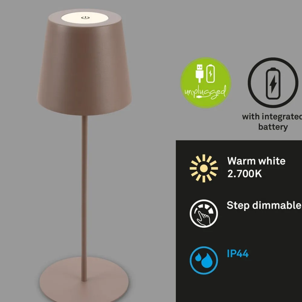 Briloner Terrassebelysning|Bordlamper > LED-bordlampe 7508012, brun, 2.700 K IP44 touchdæmper