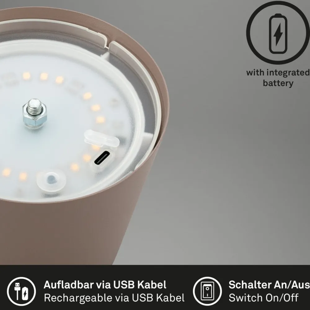 Briloner Terrassebelysning|Bordlamper > LED-bordlampe 7508012, brun, 2.700 K IP44 touchdæmper