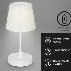 Briloner Dekorationsbelysning|Bordlamper > LED-bordlampe Campi, genopladeligt batteri, dæmpbar, hvid