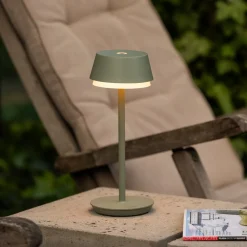 Terrassebelysning ^ Konstsmide LED-bordlampe Lyon, grøn/grå, IP54, dæmper, CCT, RGB