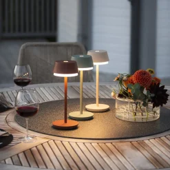 Terrassebelysning ^ Konstsmide LED-bordlampe Lyon, grøn/grå, IP54, dæmper, CCT, RGB
