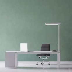 Arbejdsrum/Kontor ^ Maul LED-bordlampe javal, sølv, 120 cm, dæmpbar, klemmefod