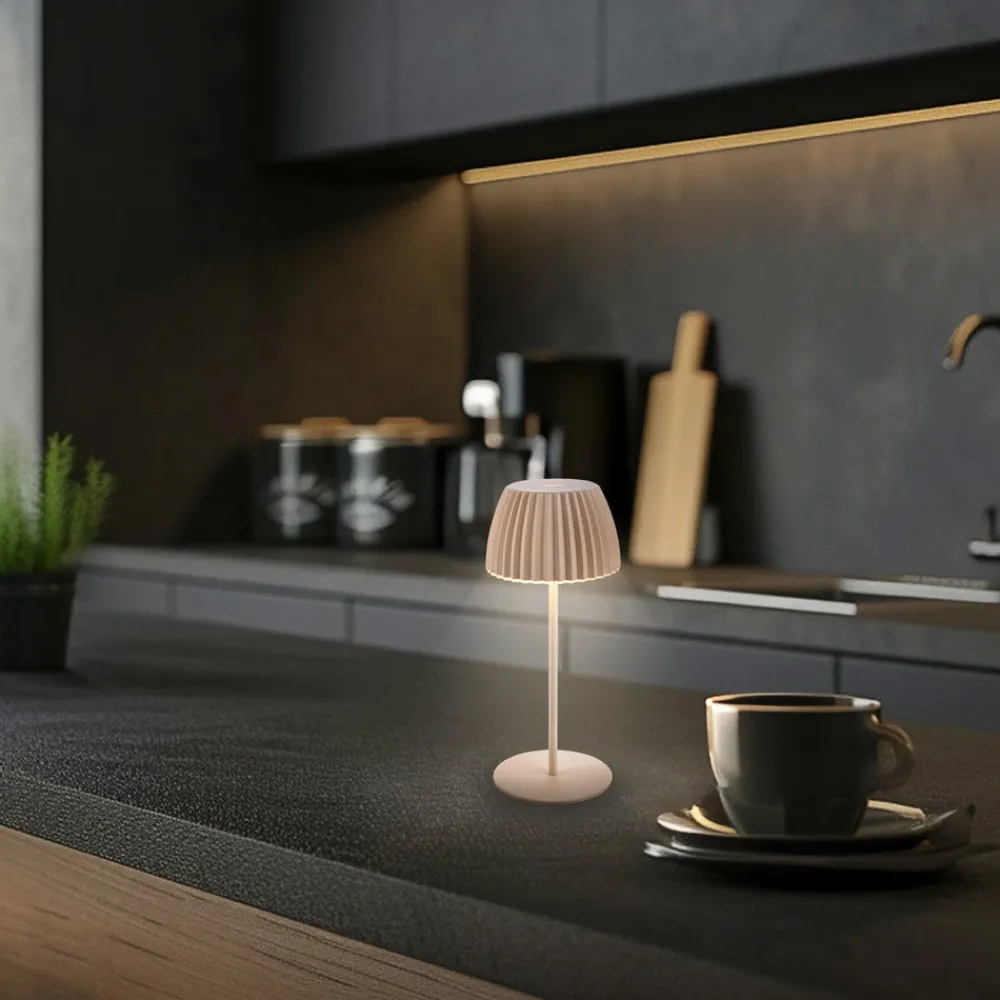Briloner Dekorationsbelysning|Terrassebelysning > LED-bordlampe med batteri Brilo unplugged Riffle, 20 cm, beige