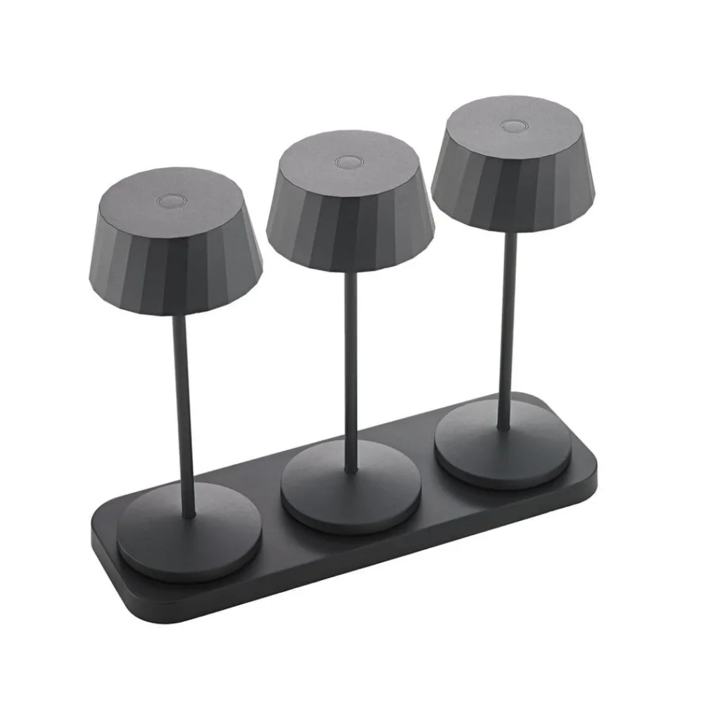 Sigor Dekorationsbelysning|Terrassebelysning > LED-bordlampe med batteri Facetta, 3-pak, sort, 22 cm, IP44