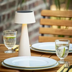 Sigor Solcellelamper > LED-bordlampe Solino, beige, solcelle/USB, 26 cm, IP44