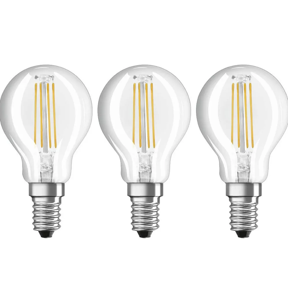 Filament Pære|Led Pærer ^ OSRAM LED filamentpære E14 4 W varmhvid, 3'er sæt